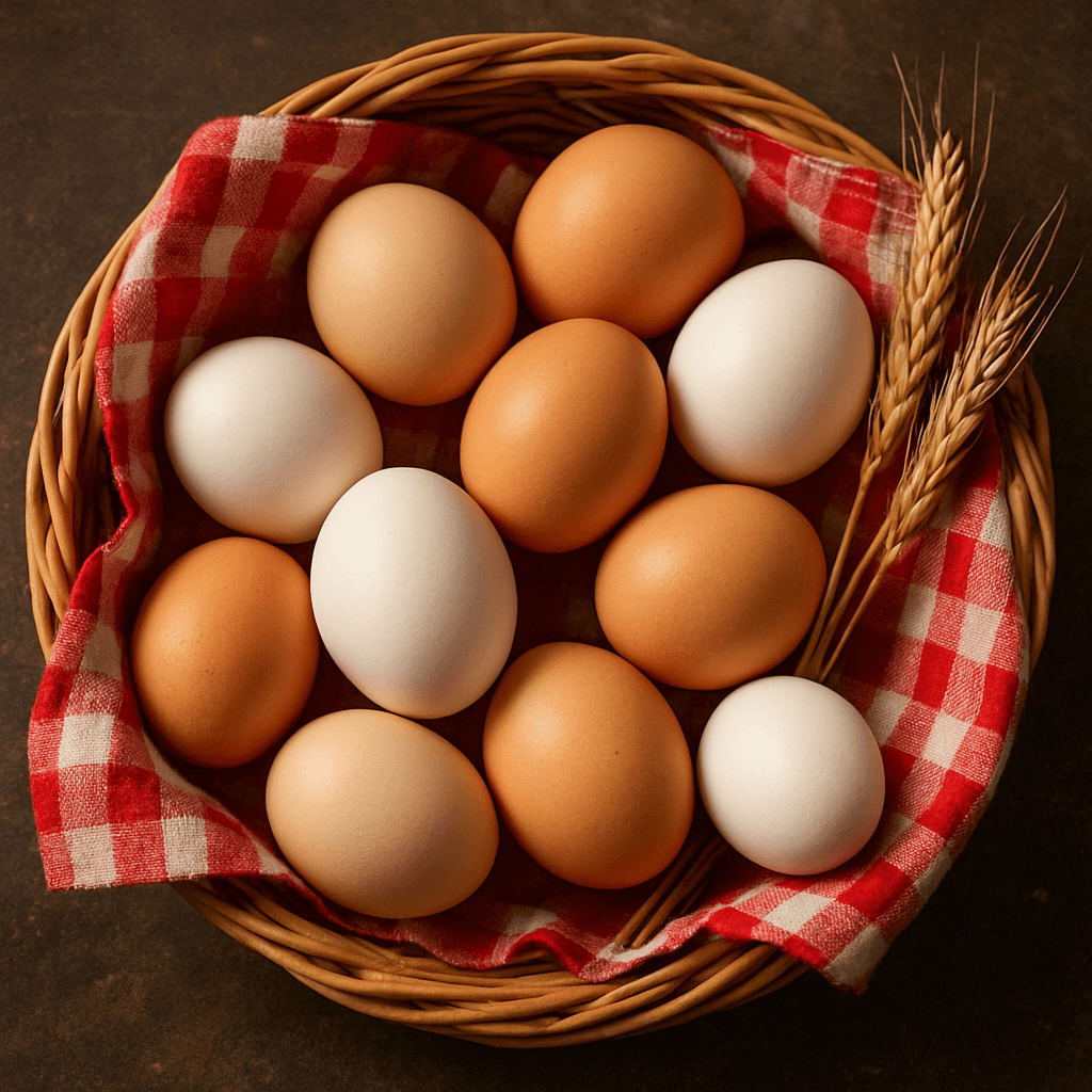 Fresh white and brown eggs in a wicker basket - Indian poultry industry