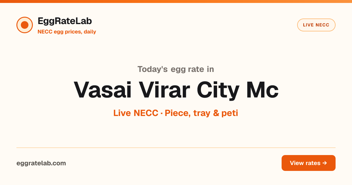 Today Egg Rate in Vasai Virar City Mc: Live NECC Egg Price
